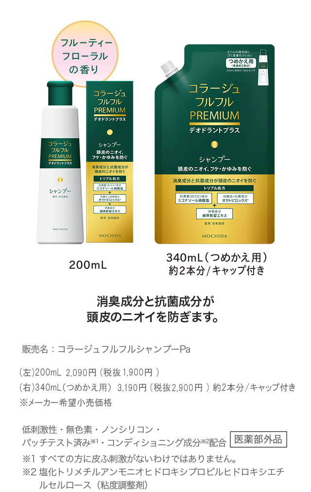 消臭成分と抗菌成分が頭皮のニオイを防ぎます。