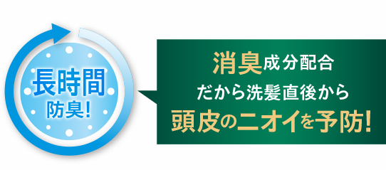 消臭成分配合だから洗髪直後から頭皮のニオイを予防！